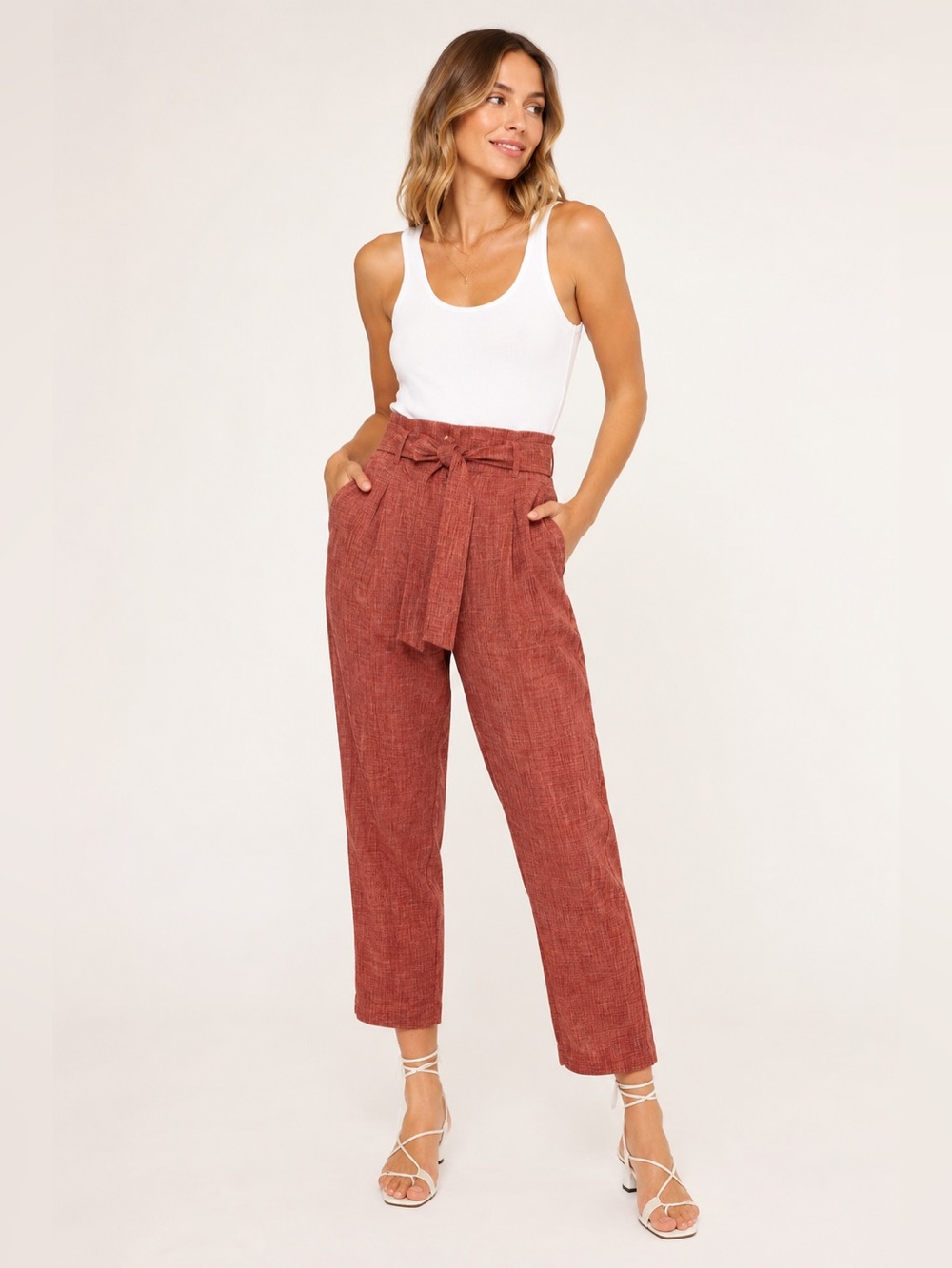 Aritzia Wilfred Tie front Jallade pant Heather pink trousers tweed sz 2